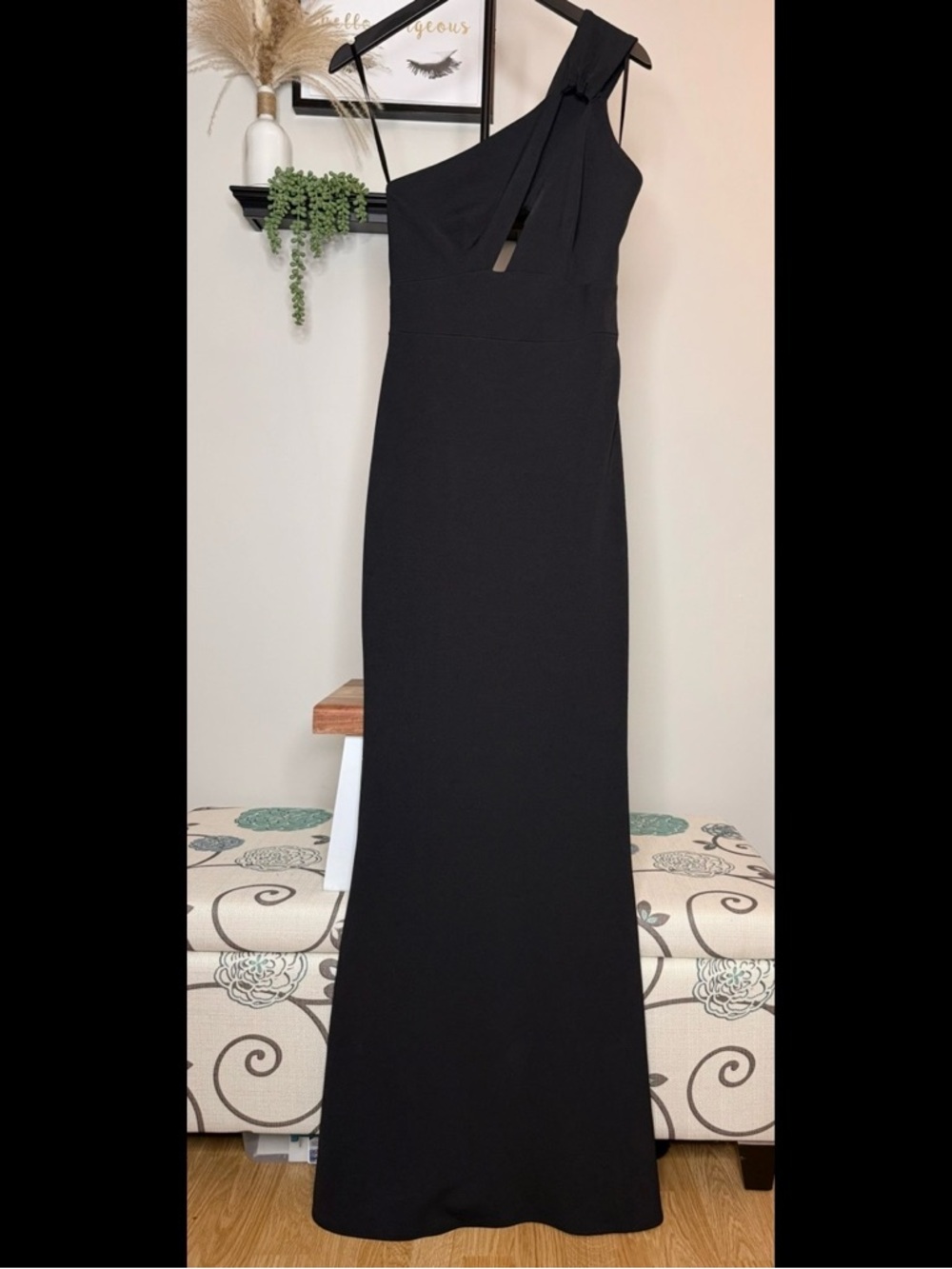 Katie May Black One-Shoulder Evening Gown with Bow Detail